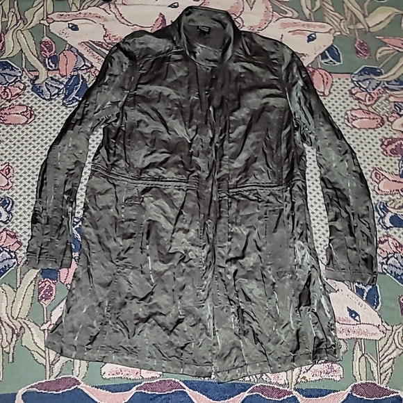 Eileen fisher jacket Womens metallic gray button down pockets nylon blend B16 - Picture 1 of 4